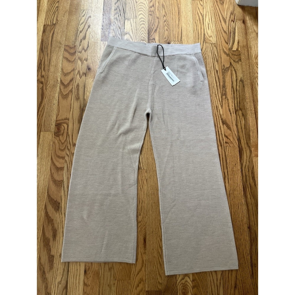 NWT The Reset 100% Wool Essential Knit Pant Natural Beige Wide Leg Premium XL